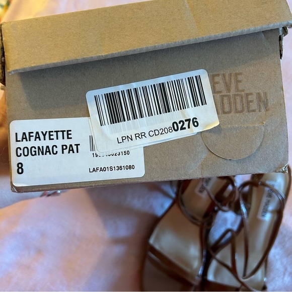 Steve Madden Lafayette Cognac lace up squared strappy heeled sandals size 8 - Picture 7 of 7